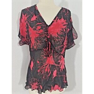 Monte Top Women L Silk‎ Multi Babydoll Romantic Festival Y2K 90s